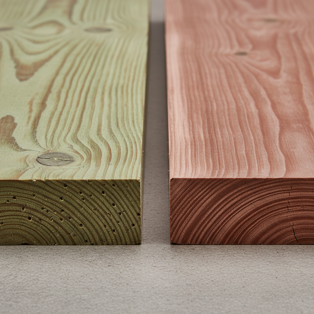 Pressure-Treated Pine vs Cedar wood grain comparison