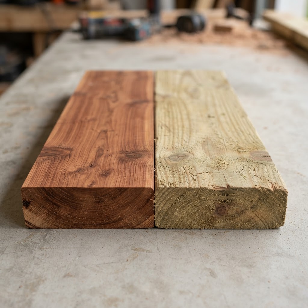 Redwood vs Pressure-Treated Pine wood grain comparison