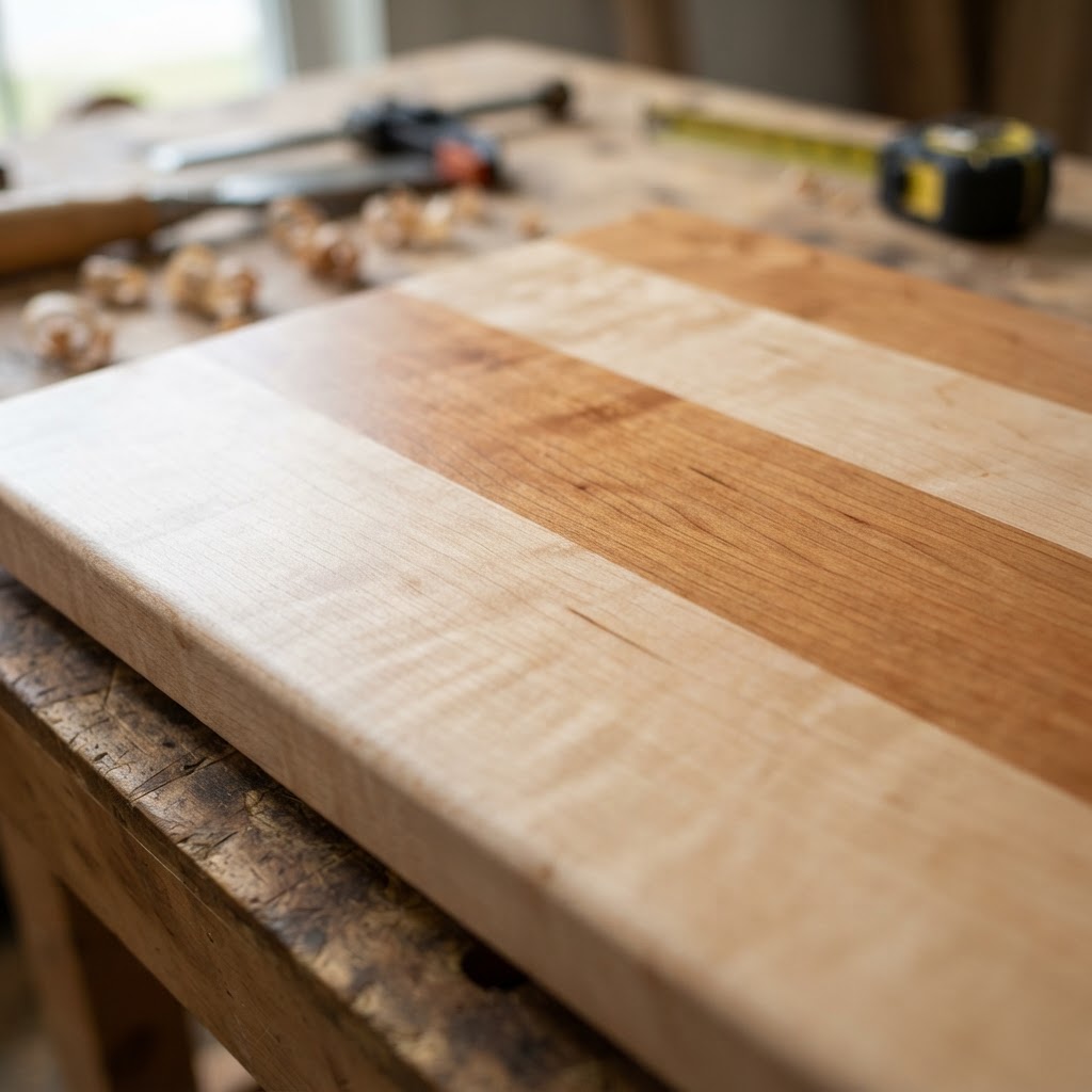 Mixed Maple/Cherry finished surface