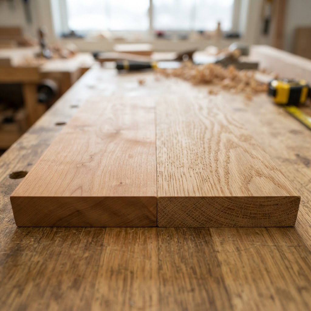Cherry vs Oak wood grain comparison