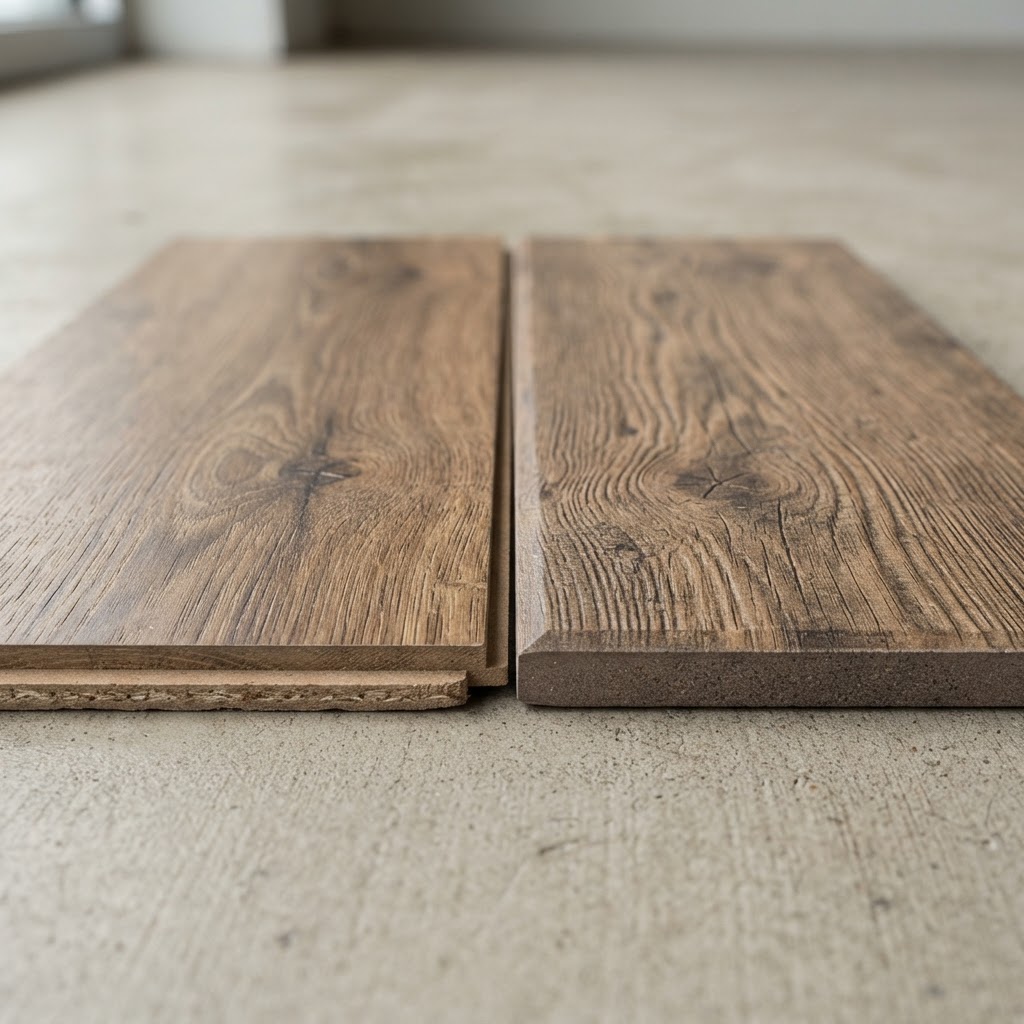 Laminate vs Tile wood grain comparison