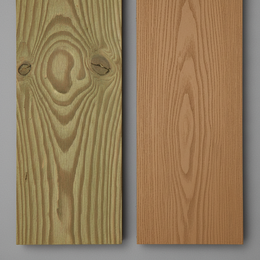 Pressure-Treated Wood vs Composite Decking wood grain comparison