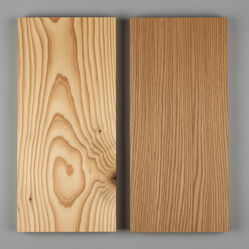 Pine vs Oak wood grain comparison
