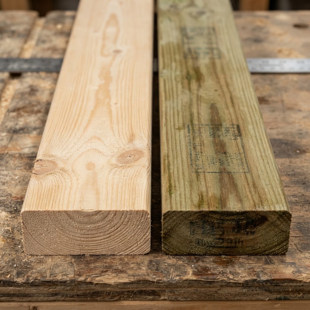 Pressure-Treated Lumber vs Untreated Lumber wood grain comparison