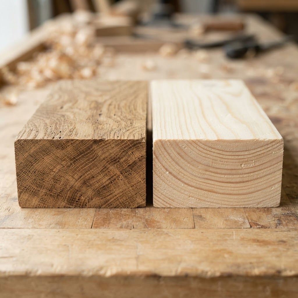 Hardwood vs Softwood wood grain comparison