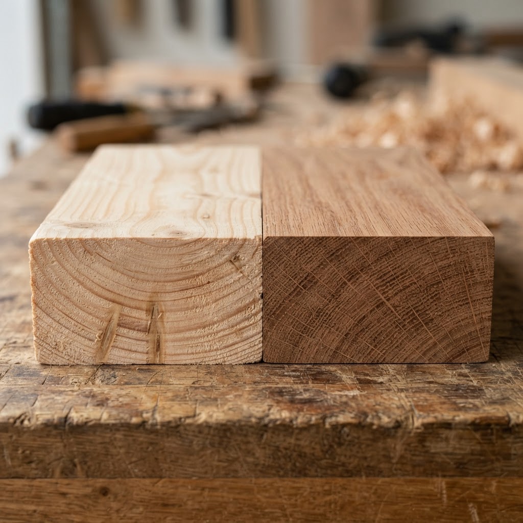 Softwood vs Hardwood wood grain comparison