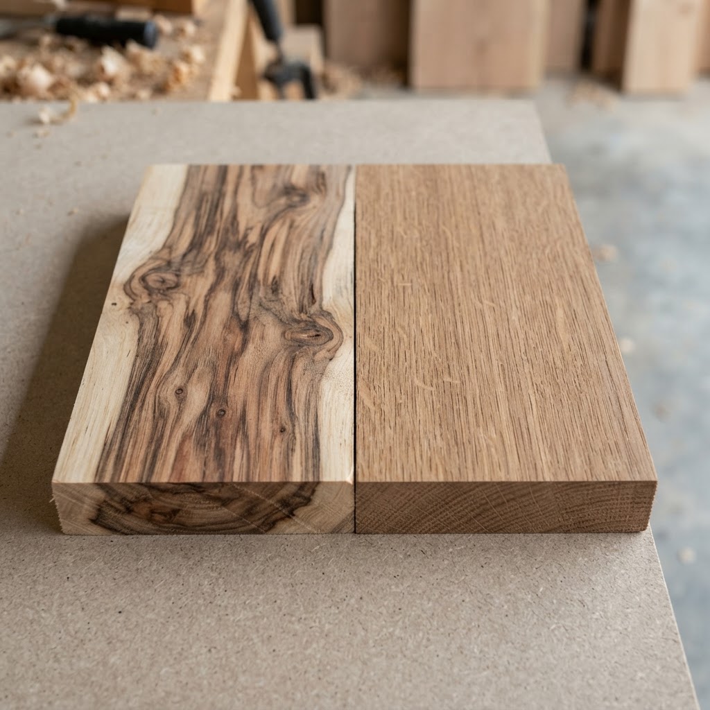 Hickory vs White Oak wood grain comparison