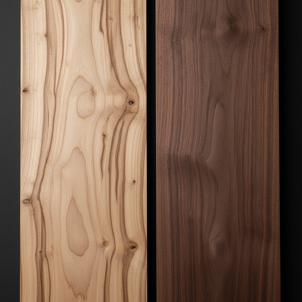 Hickory vs Walnut wood grain comparison
