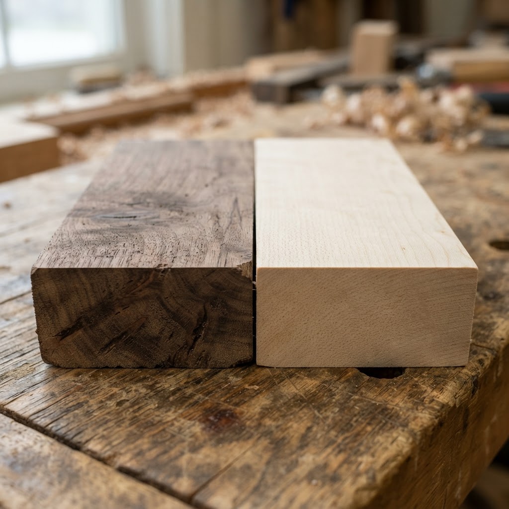 Walnut vs Maple wood grain comparison