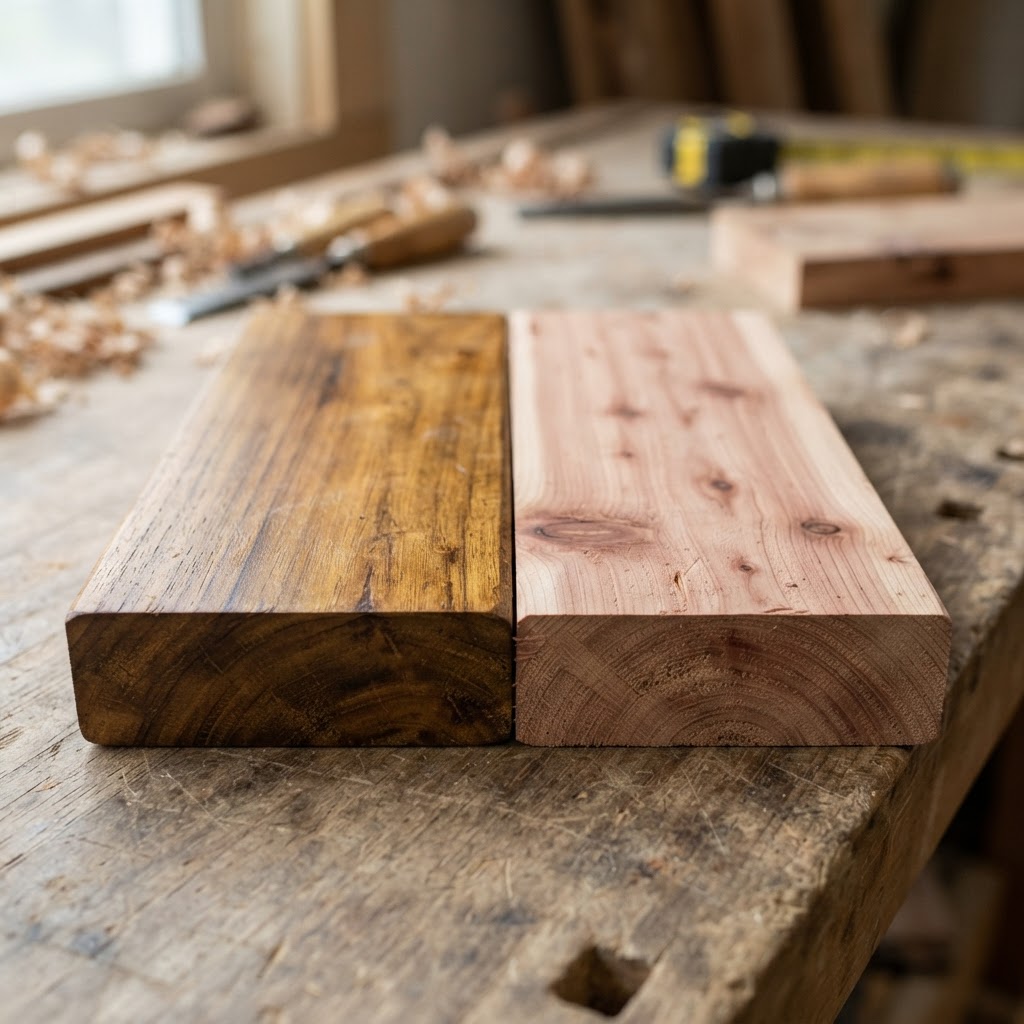 Teak vs Cedar wood grain comparison