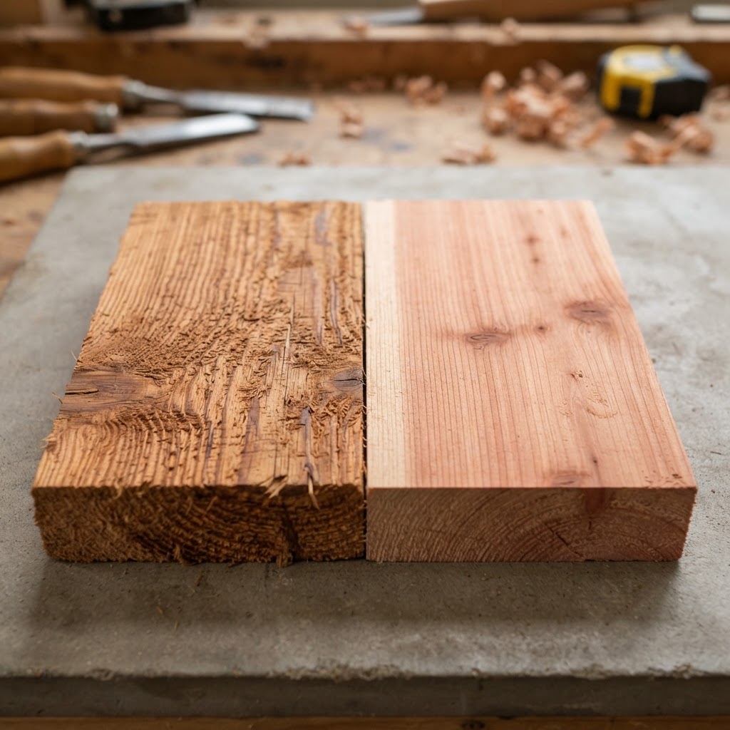 Larch vs Cedar wood grain comparison