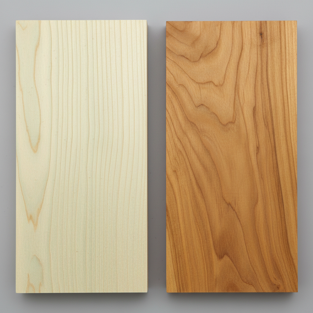 Accoya vs Teak wood grain comparison