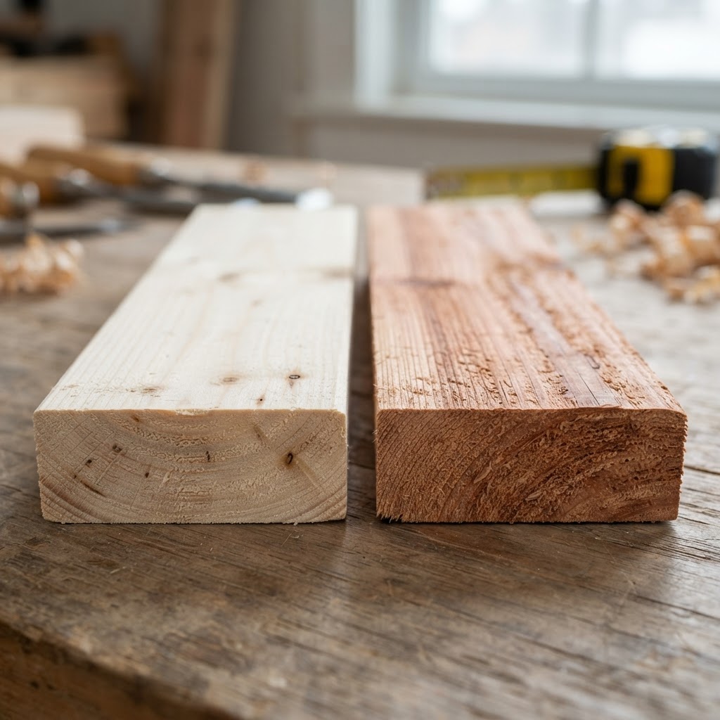 Pine vs Cedar wood grain comparison