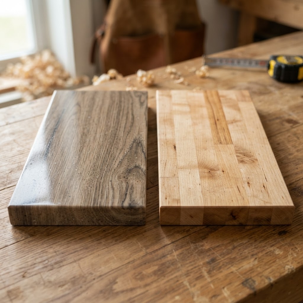 Quartz vs Butcher Block (Wood) wood grain comparison