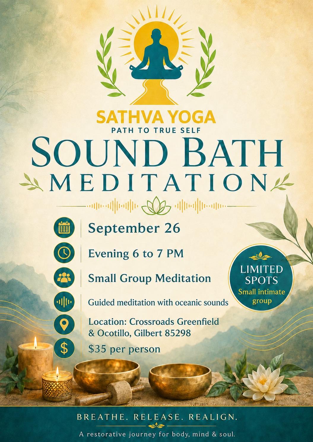 Sathva Yoga Sound Bath Meditation Evening flyer