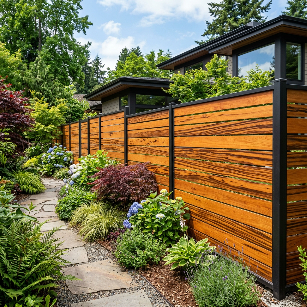Tigerwood hardwood fence installed