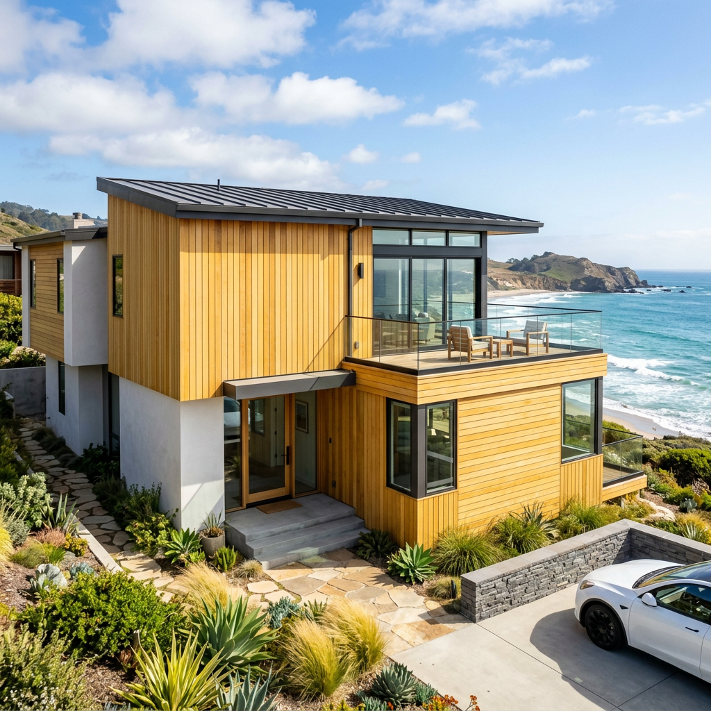 Garapa hardwood siding installed on exterior facade