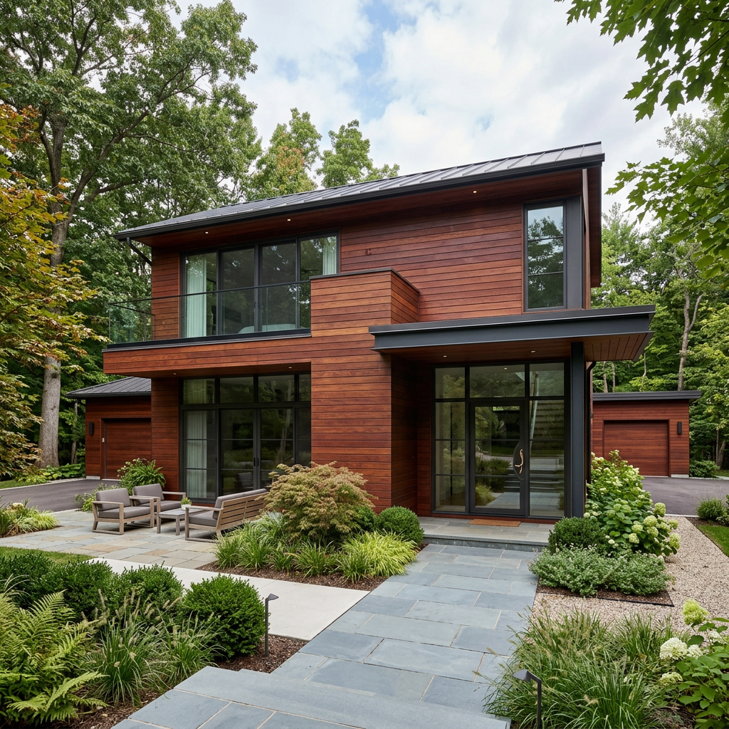 Massaranduba hardwood siding installed on exterior facade