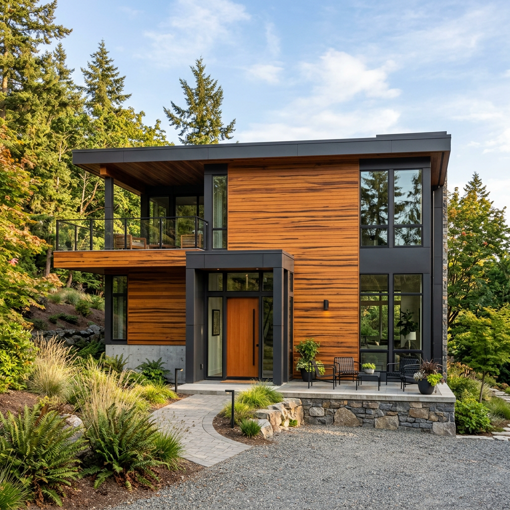 Tigerwood hardwood siding installed on exterior facade