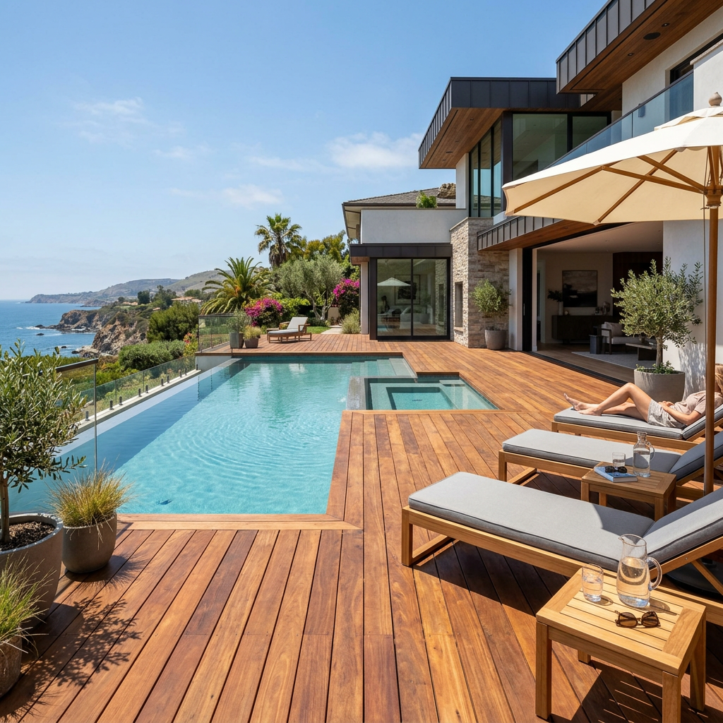 Cumaru hardwood decking boards installed