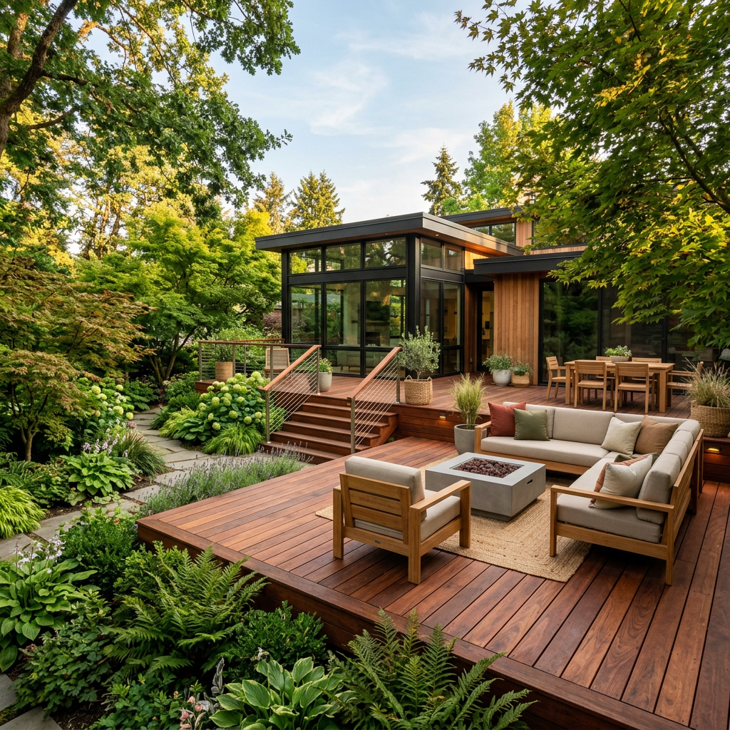 Red Balau hardwood decking boards installed