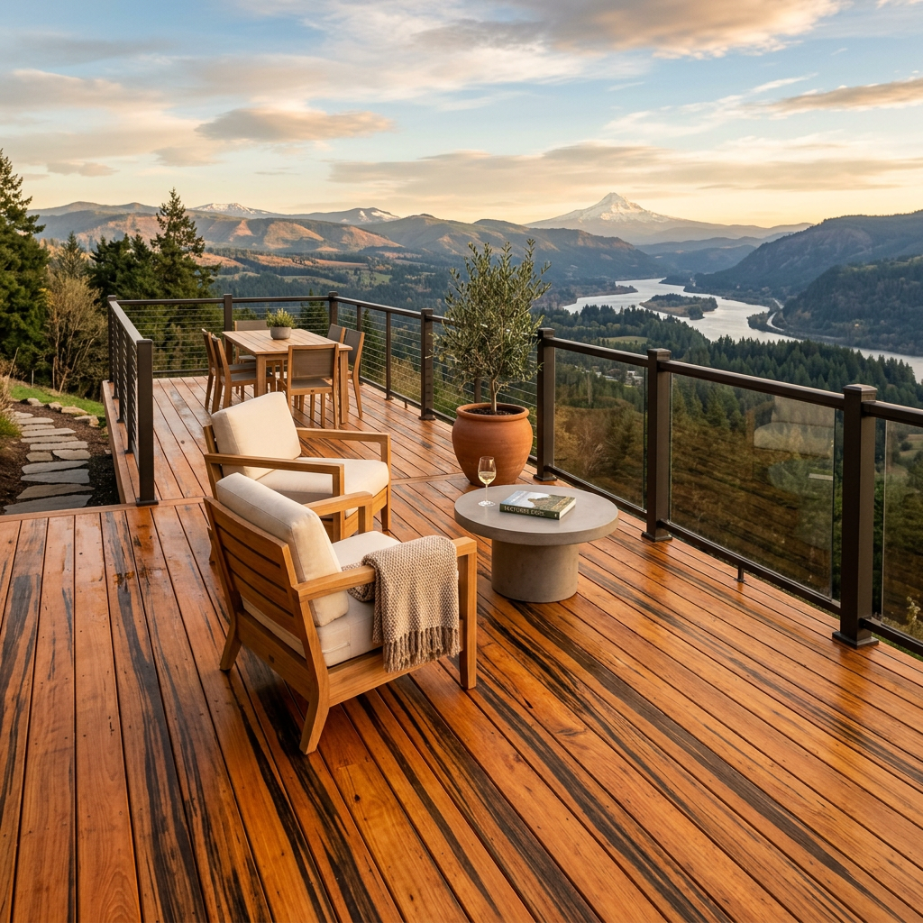 Tigerwood hardwood decking boards installed