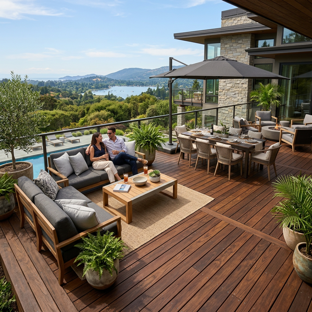 Ipe hardwood decking boards installed