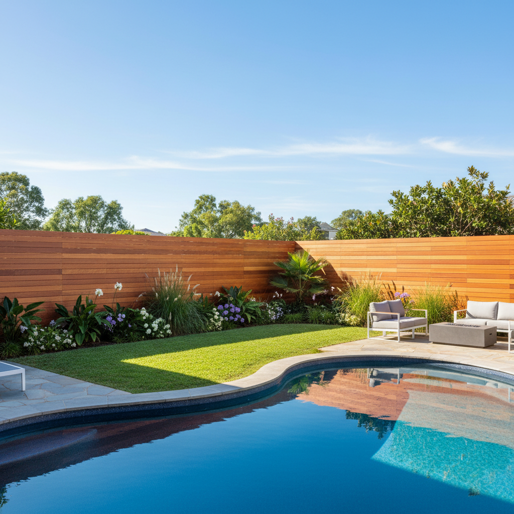 Red Balau hardwood fence installed