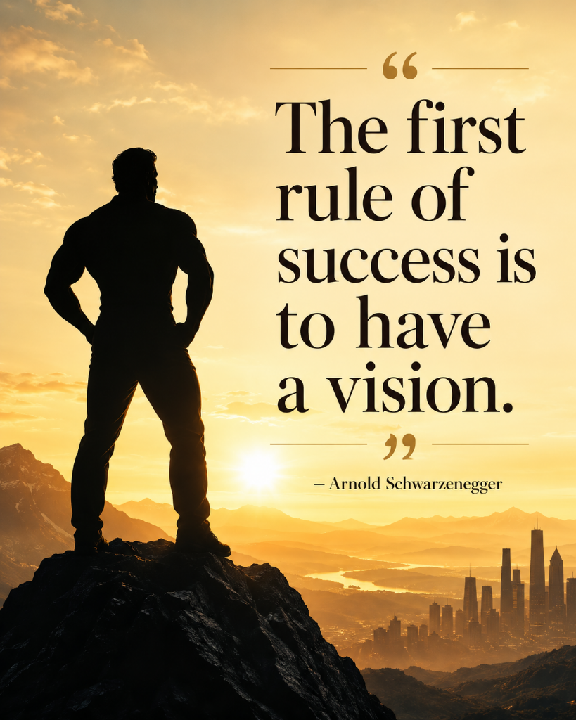Arnold Schwarzenegger quote — The first rule of success is to have a vision.