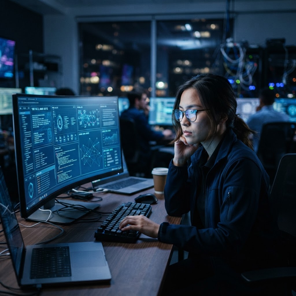 Healthcare professional reviewing compliance data