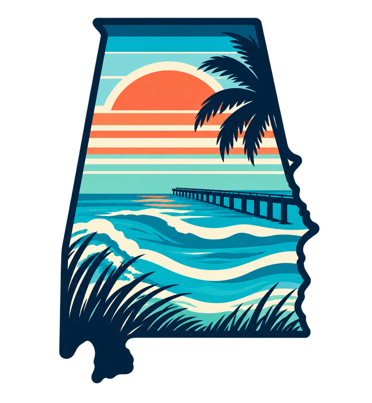 Retro sunset illustration of Alabama