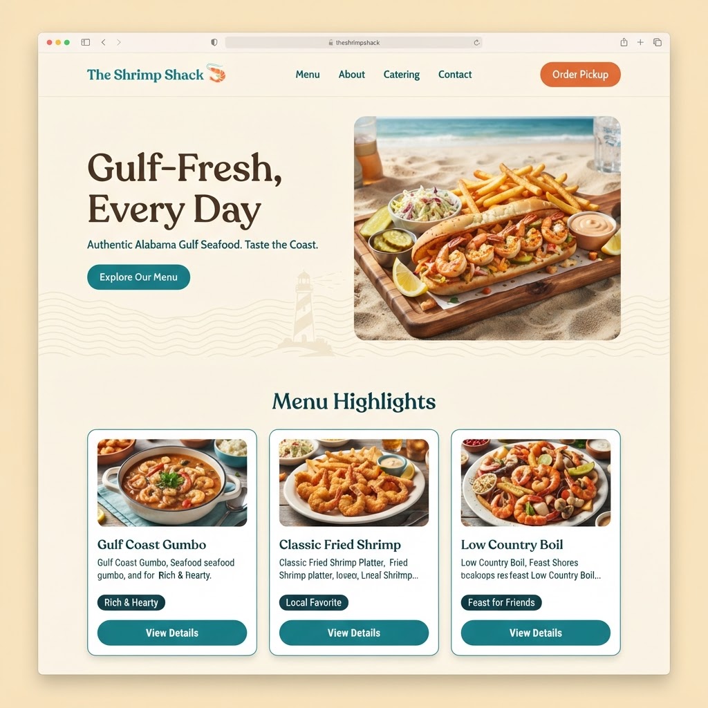 The Shrimp Shack demo website