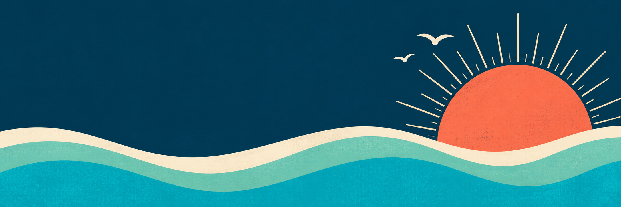 Retro sunset over ocean waves