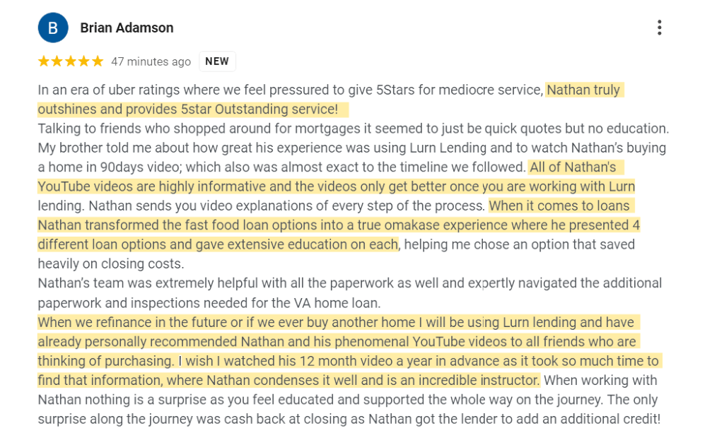 5-star review from Brian Adamson