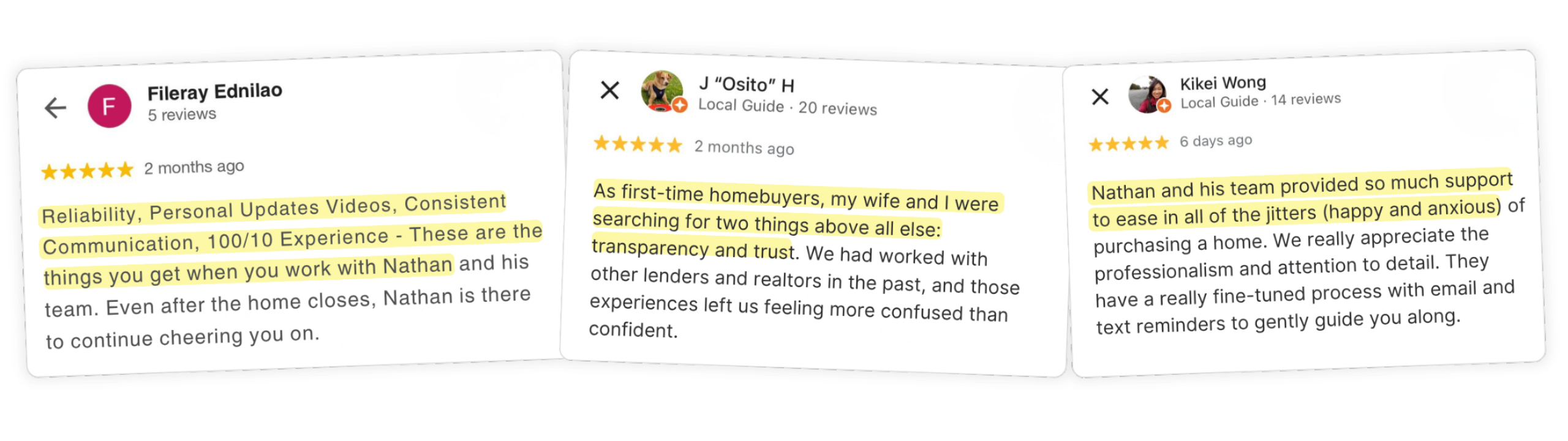5-star reviews from Nathan's clients