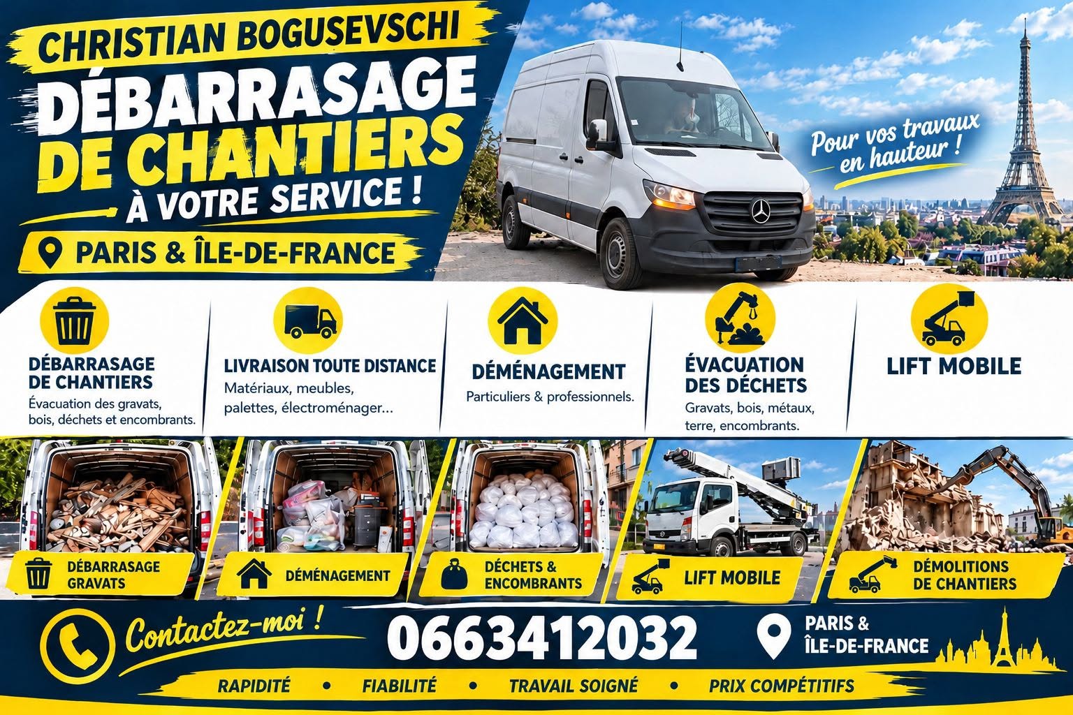 Degajare de șantiere, evacuare de deșeuri și mutări la Paris și în Île-de-France