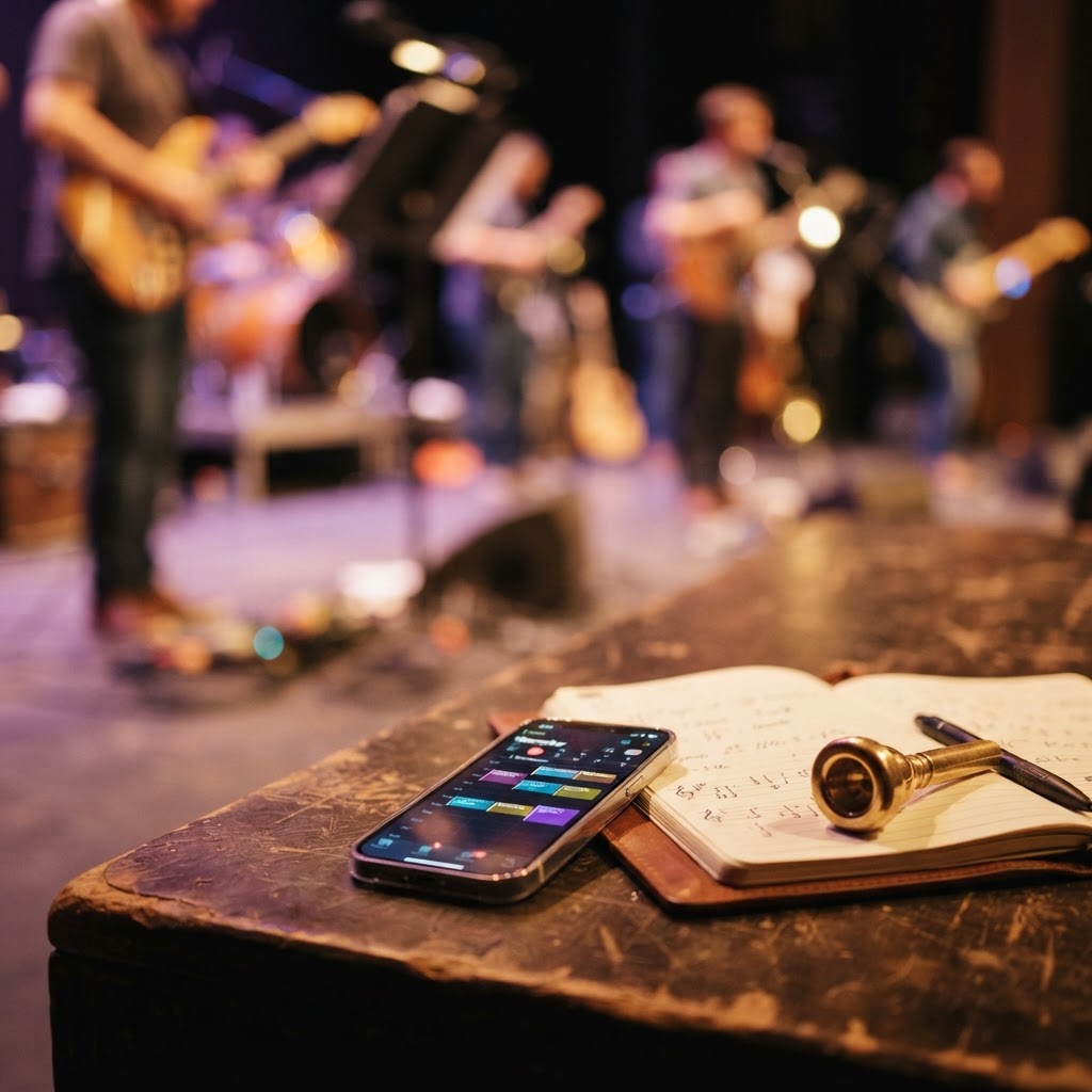 Musician checking a synchronized ensemble calendar