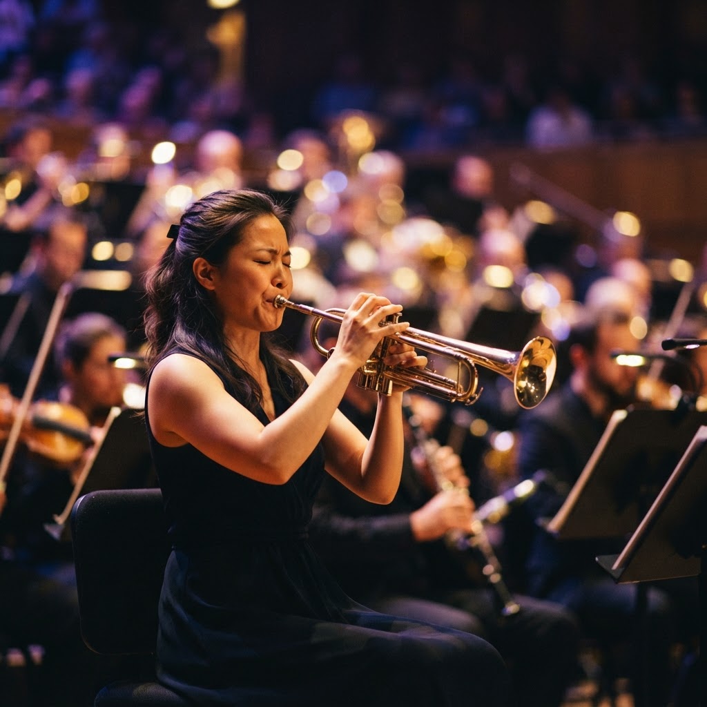 Community musician in focus during a concert
