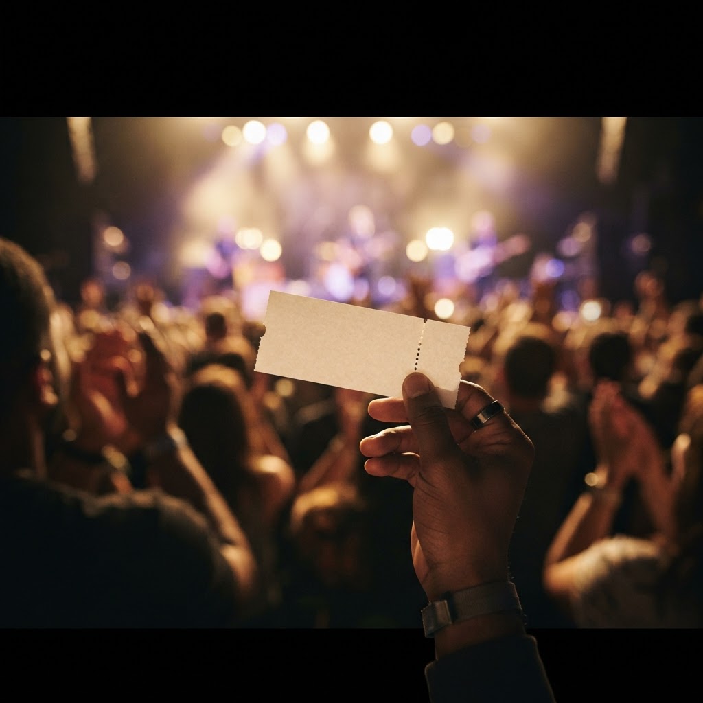 Concertgoer holding a ticket before a performance