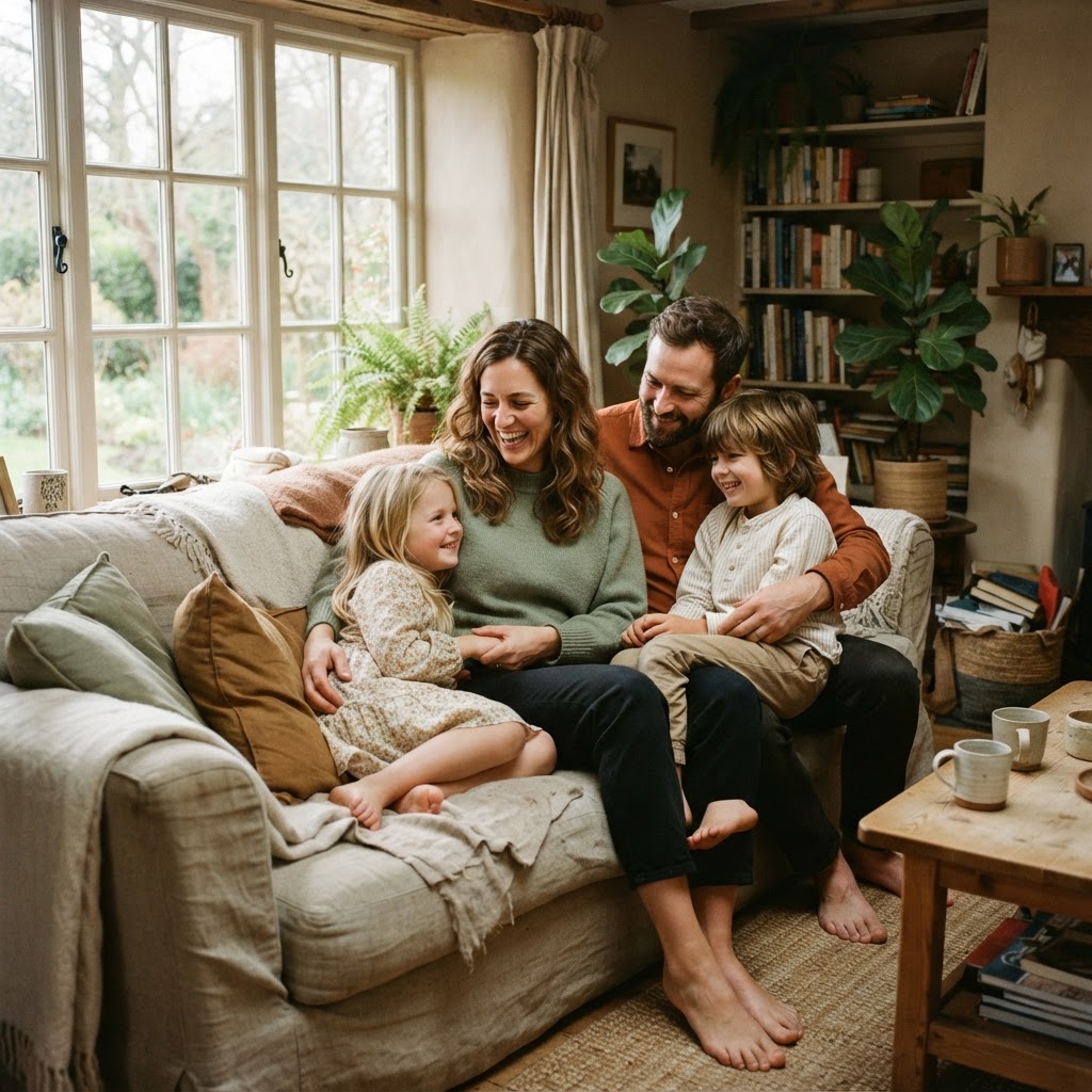 A family sharing a quiet moment together