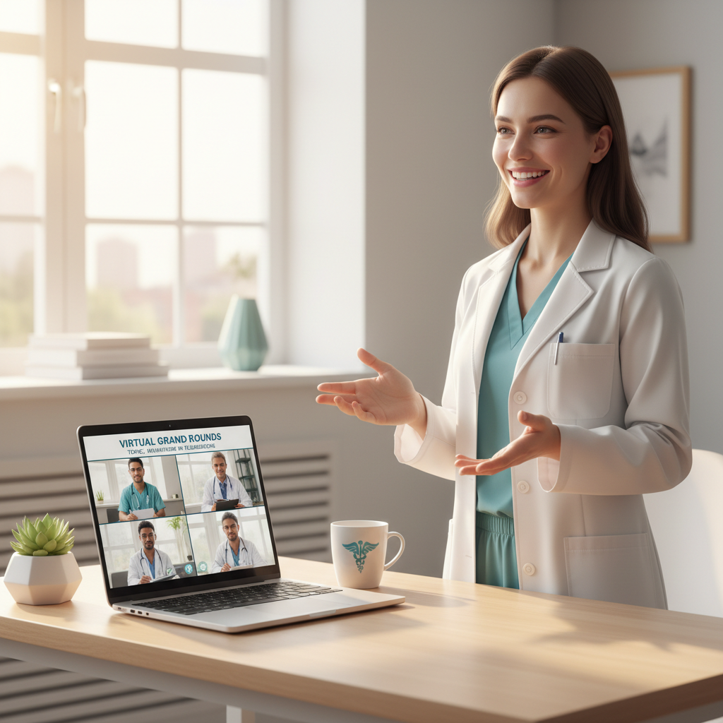 Professionnel de santé animant une classe virtuelle
