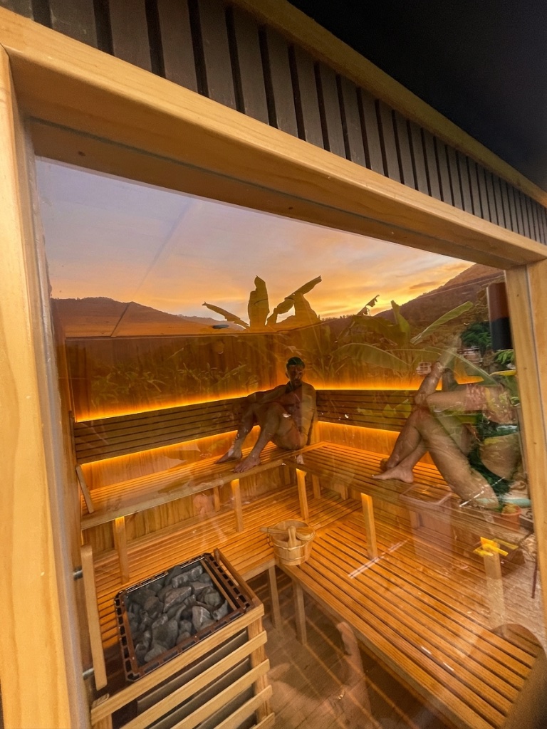 Sauna interior with view