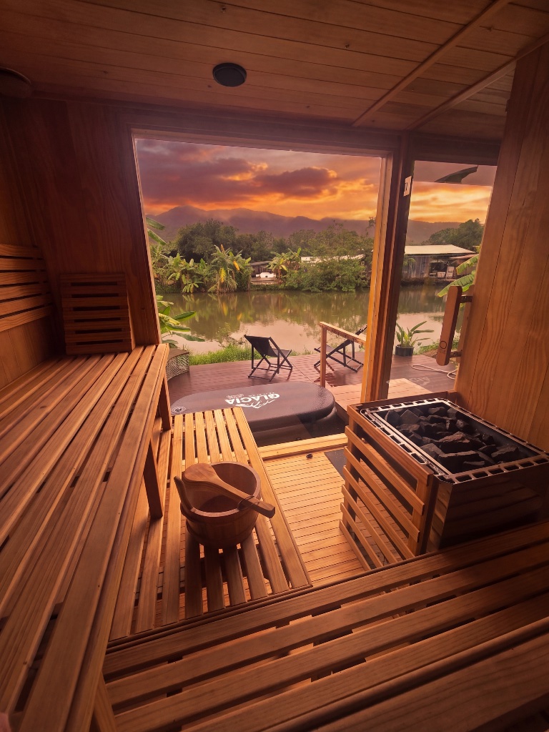 Sauna interior sunset view