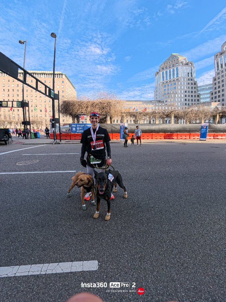 Kyle with Moose and Maverick after finishing 13.1