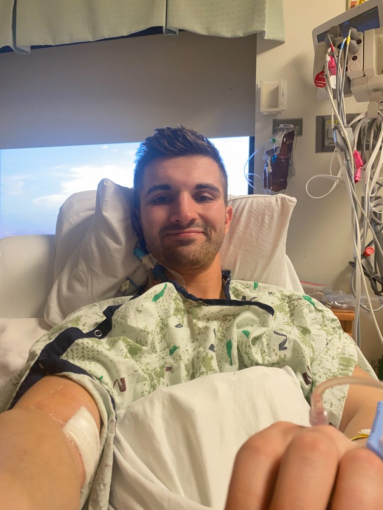 Kyle in his hospital bed the day of his open heart surgery