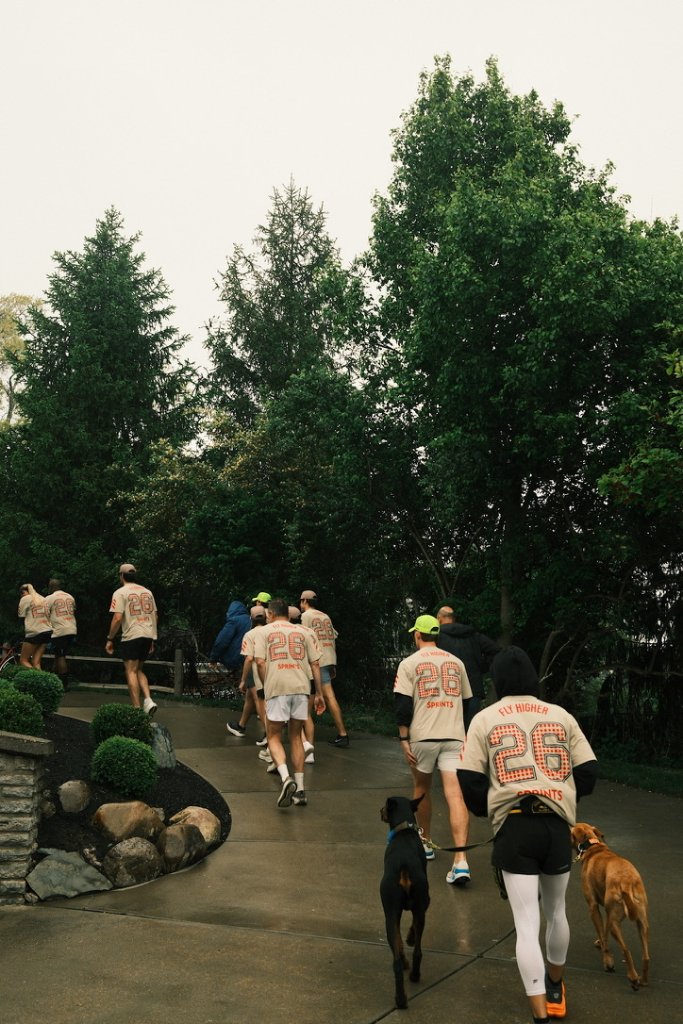 The crew running together