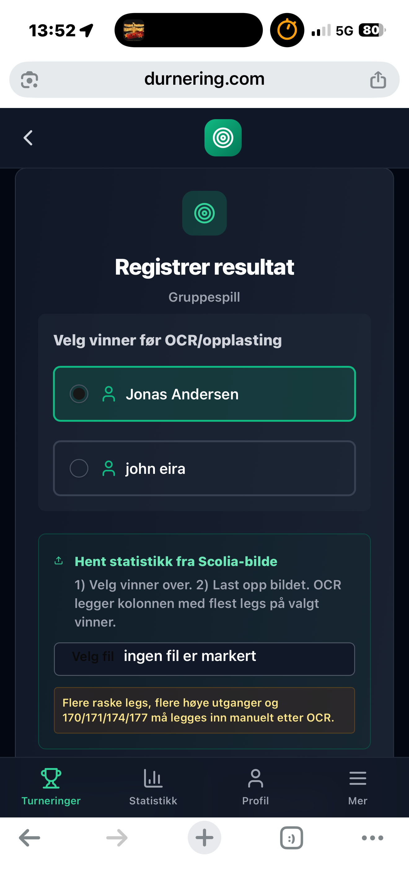 2. Trykk "Registrer resultat"