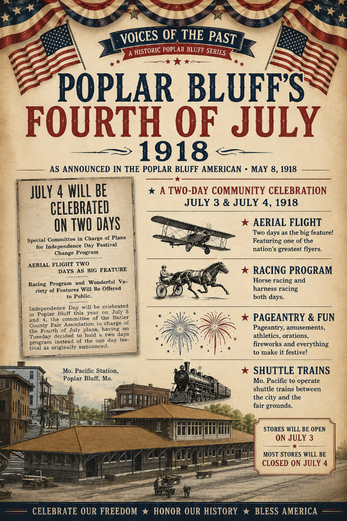 Preparing for Independence Day in Poplar Bluff — May 8, 1918