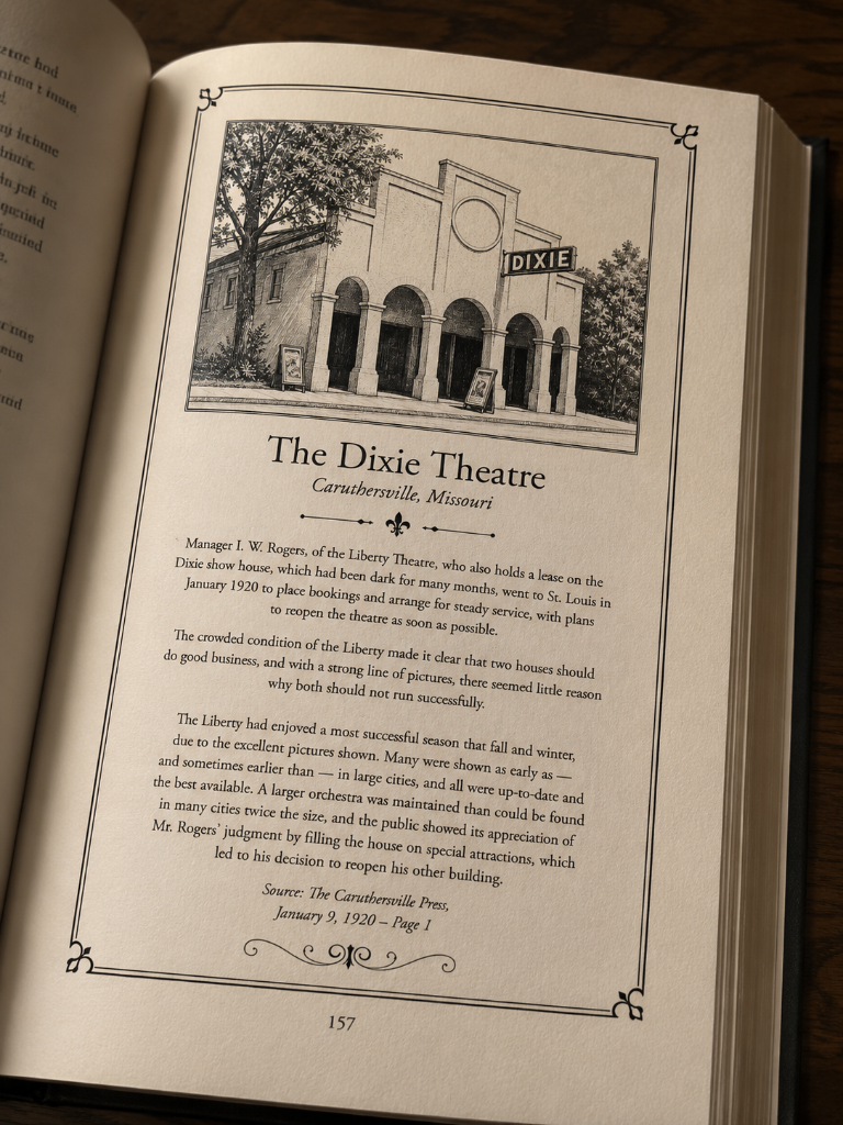 The Dixie Theatre, Caruthersville, Missouri — book page sample