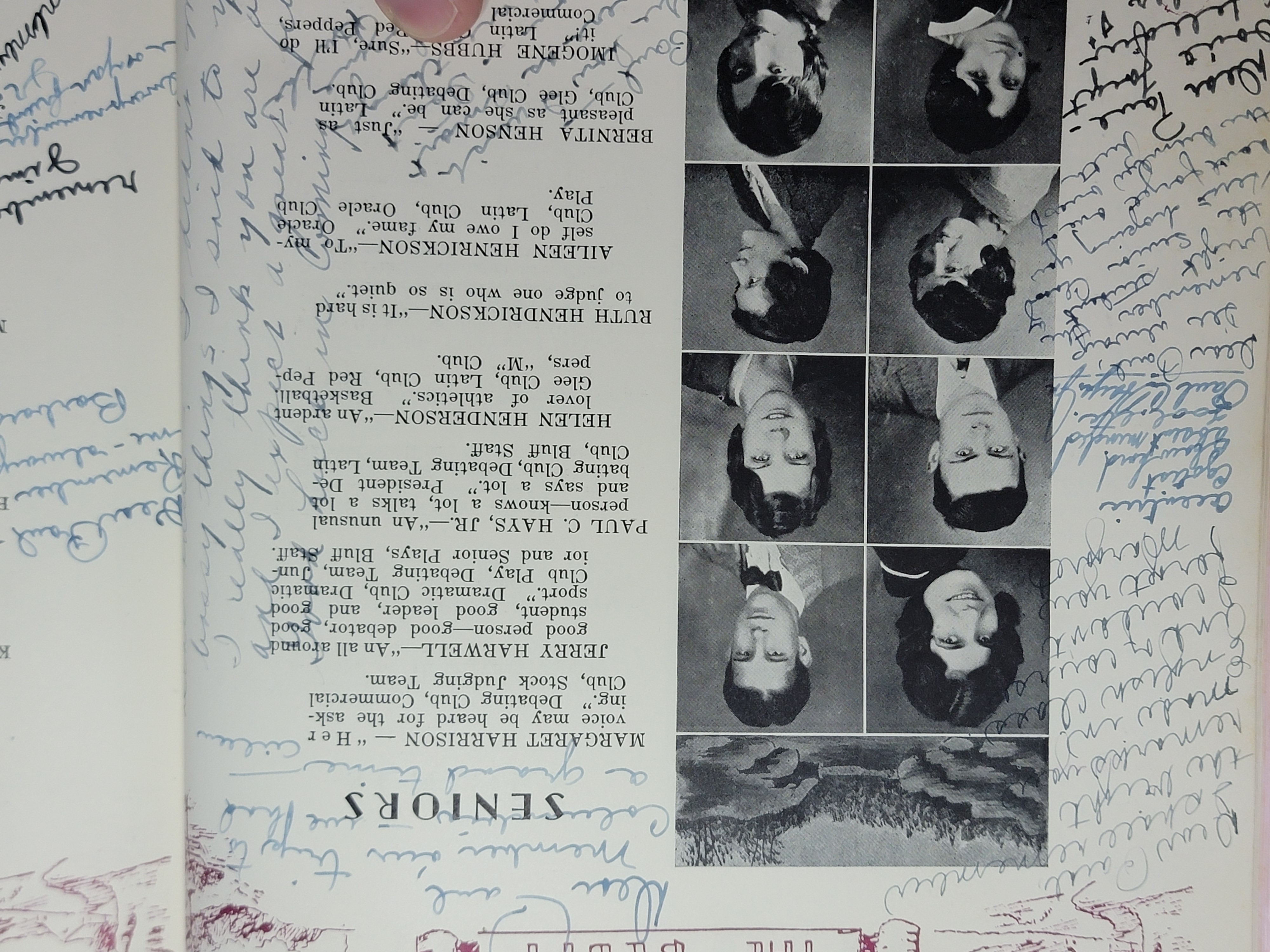 Yearbook page showing portrait and bio of Paul C. Hays Jr. as a senior, surrounded by handwritten classmate signatures and notes
